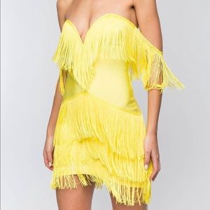 Yellow Bandage Fringe mini dress